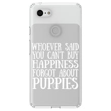 DistinctInk® Clear Shockproof Hybrid Case for Apple iPhone / Samsung Galaxy / Google Pixel - Can't Buy Happiness Forgot About Puppies