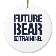 DistinctInk® Hanging Ceramic Christmas Tree Ornament with Gold String - Great Gift / Present - 2 3/4 inch Diameter - Future Bear in Training