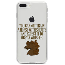 DistinctInk® Clear Shockproof Hybrid Case for Apple iPhone / Samsung Galaxy / Google Pixel - Can't Train Horse with Shouts & Expect Whisper
