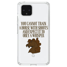 DistinctInk® Clear Shockproof Hybrid Case for Apple iPhone / Samsung Galaxy / Google Pixel - Can't Train Horse with Shouts & Expect Whisper
