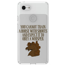 DistinctInk® Clear Shockproof Hybrid Case for Apple iPhone / Samsung Galaxy / Google Pixel - Can't Train Horse with Shouts & Expect Whisper