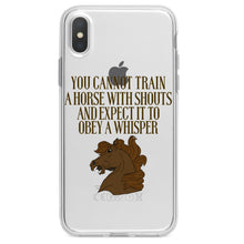 DistinctInk® Clear Shockproof Hybrid Case for Apple iPhone / Samsung Galaxy / Google Pixel - Can't Train Horse with Shouts & Expect Whisper