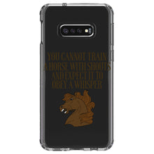 DistinctInk® Clear Shockproof Hybrid Case for Apple iPhone / Samsung Galaxy / Google Pixel - Can't Train Horse with Shouts & Expect Whisper