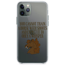 DistinctInk® Clear Shockproof Hybrid Case for Apple iPhone / Samsung Galaxy / Google Pixel - Can't Train Horse with Shouts & Expect Whisper
