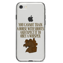 DistinctInk® Clear Shockproof Hybrid Case for Apple iPhone / Samsung Galaxy / Google Pixel - Can't Train Horse with Shouts & Expect Whisper