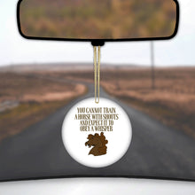 DistinctInk® Hanging Ceramic Christmas Tree Ornament with Gold String - Great Gift / Present - 2 3/4 inch Diameter - Can't Train Horse with Shouts & Expect Whisper