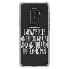 DistinctInk® Clear Shockproof Hybrid Case for Apple iPhone / Samsung Galaxy / Google Pixel - Always Keep Eye on Cat and on Frying Pan