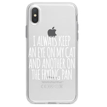 DistinctInk® Clear Shockproof Hybrid Case for Apple iPhone / Samsung Galaxy / Google Pixel - Always Keep Eye on Cat and on Frying Pan