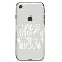 DistinctInk® Clear Shockproof Hybrid Case for Apple iPhone / Samsung Galaxy / Google Pixel - Always Keep Eye on Cat and on Frying Pan