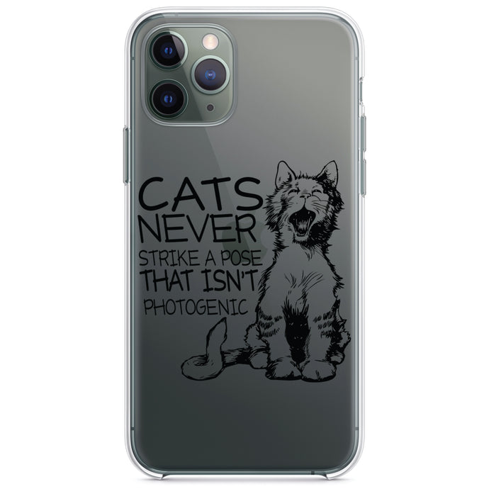 DistinctInk® Clear Shockproof Hybrid Case for Apple iPhone / Samsung Galaxy / Google Pixel - Cats Never Strike a Pose not Photogenic