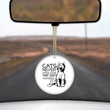 DistinctInk® Hanging Ceramic Christmas Tree Ornament with Gold String - Great Gift / Present - 2 3/4 inch Diameter - Cats Never Strike a Pose not Photogenic