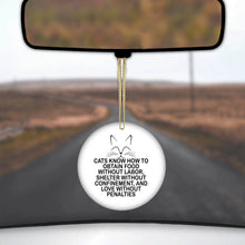 DistinctInk® Hanging Ceramic Christmas Tree Ornament with Gold String - Great Gift / Present - 2 3/4 inch Diameter - Cats Obtain Food without Labor