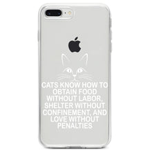 DistinctInk® Clear Shockproof Hybrid Case for Apple iPhone / Samsung Galaxy / Google Pixel - Cats Obtain Food without Labor