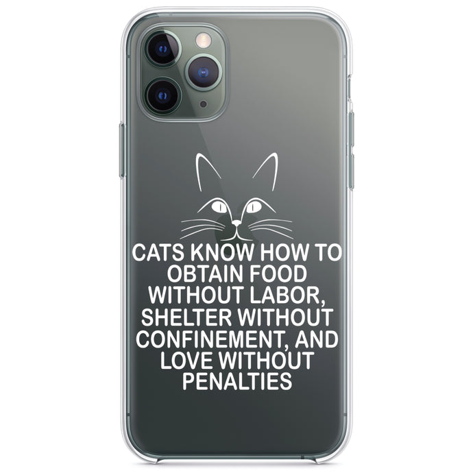 DistinctInk® Clear Shockproof Hybrid Case for Apple iPhone / Samsung Galaxy / Google Pixel - Cats Obtain Food without Labor