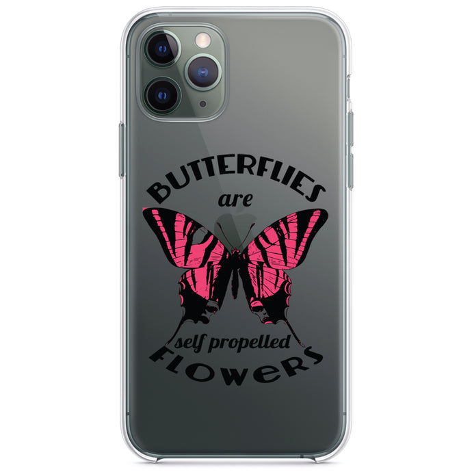 DistinctInk® Clear Shockproof Hybrid Case for Apple iPhone / Samsung Galaxy / Google Pixel - Butterflies are Self Propelled Flowers