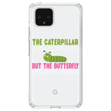 DistinctInk® Clear Shockproof Hybrid Case for Apple iPhone / Samsung Galaxy / Google Pixel - Caterpillar Does Work, Butterfly Publicity
