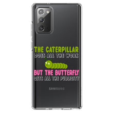 DistinctInk® Clear Shockproof Hybrid Case for Apple iPhone / Samsung Galaxy / Google Pixel - Caterpillar Does Work, Butterfly Publicity