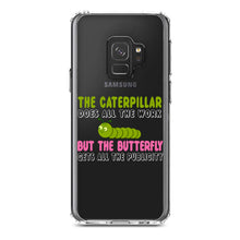 DistinctInk® Clear Shockproof Hybrid Case for Apple iPhone / Samsung Galaxy / Google Pixel - Caterpillar Does Work, Butterfly Publicity