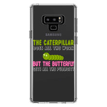 DistinctInk® Clear Shockproof Hybrid Case for Apple iPhone / Samsung Galaxy / Google Pixel - Caterpillar Does Work, Butterfly Publicity