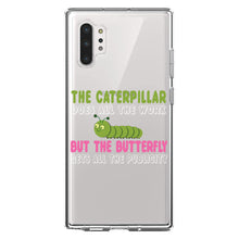 DistinctInk® Clear Shockproof Hybrid Case for Apple iPhone / Samsung Galaxy / Google Pixel - Caterpillar Does Work, Butterfly Publicity