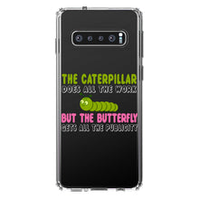DistinctInk® Clear Shockproof Hybrid Case for Apple iPhone / Samsung Galaxy / Google Pixel - Caterpillar Does Work, Butterfly Publicity