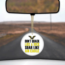 DistinctInk® Hanging Ceramic Christmas Tree Ornament with Gold String - Great Gift / Present - 2 3/4 inch Diameter - Don't Quack Like Duck, Soar Like Eagle