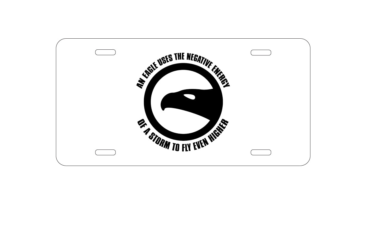 DistinctInk Custom Aluminum Decorative Vanity Front License Plate - Eagle Uses Negative Energy to Fly Higher