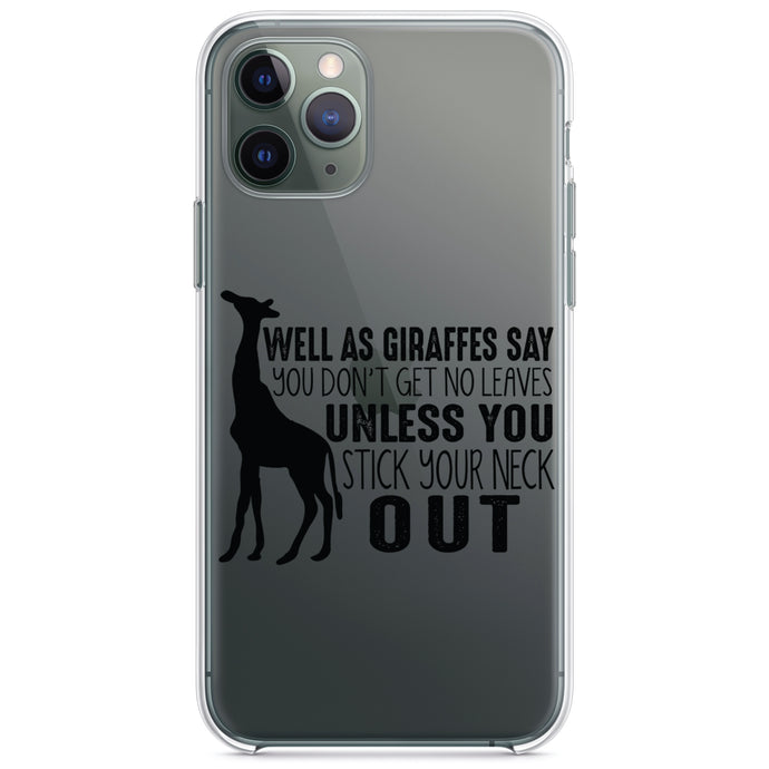 DistinctInk® Clear Shockproof Hybrid Case for Apple iPhone / Samsung Galaxy / Google Pixel - Giraffe - No Leaves Unless Stick Neck Out