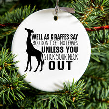 DistinctInk® Hanging Ceramic Christmas Tree Ornament with Gold String - Great Gift / Present - 2 3/4 inch Diameter - Giraffe - No Leaves Unless Stick Neck Out