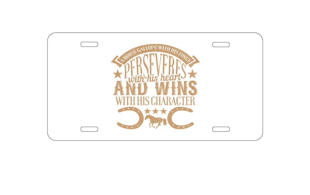 Custom Aluminum Decorative Vanity Front License Plate - Horse Gallops, Perseveres, Wins