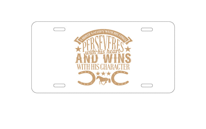 DistinctInk Custom Aluminum Decorative Vanity Front License Plate - Horse Gallops, Perseveres, Wins
