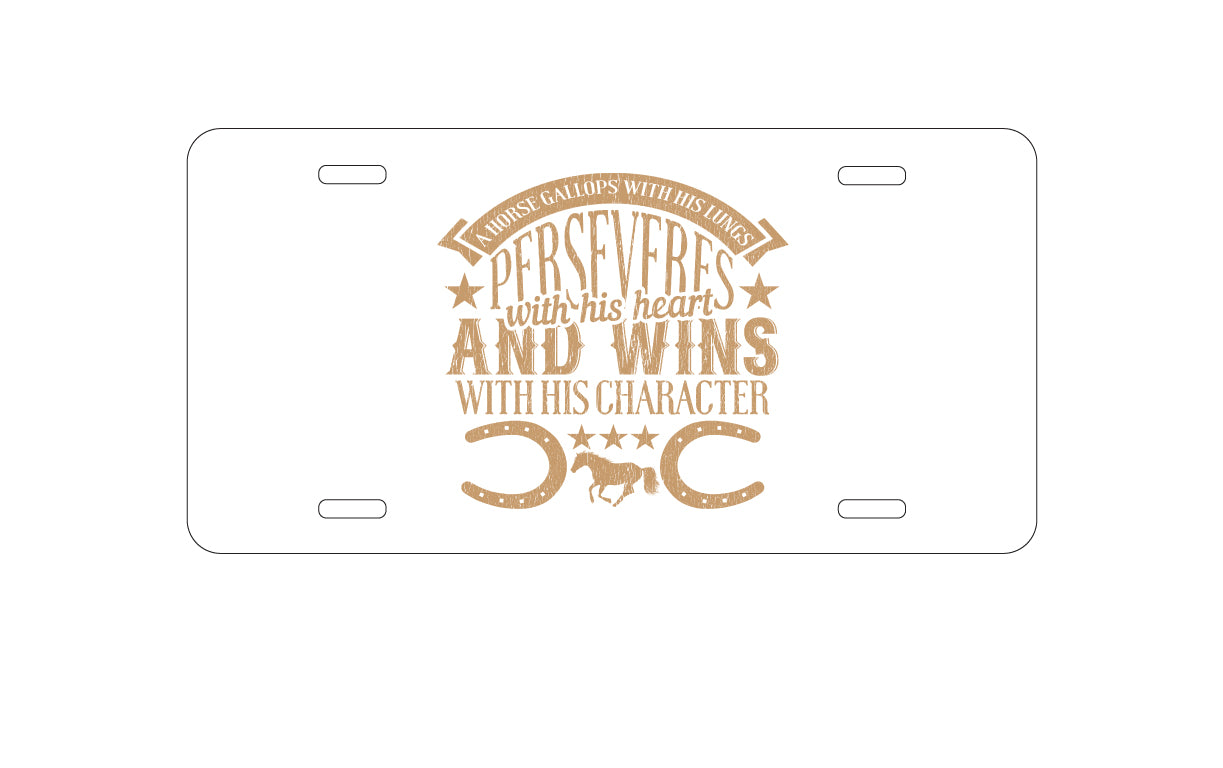 DistinctInk Custom Aluminum Decorative Vanity Front License Plate - Horse Gallops, Perseveres, Wins