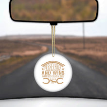 DistinctInk® Hanging Ceramic Christmas Tree Ornament with Gold String - Great Gift / Present - 2 3/4 inch Diameter - Horse Gallops, Perseveres, Wins