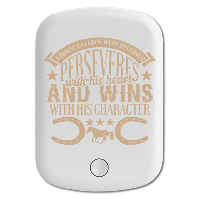 DistinctInk Magnetic Battery Pack, Wireless Portable Charger with USB-C Cable, Compatible with MagSafe iPhone 14 / 13 / 12 Series - Horse Gallops, Perseveres, Wins