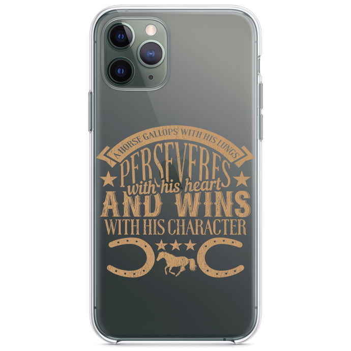 DistinctInk® Clear Shockproof Hybrid Case for Apple iPhone / Samsung Galaxy / Google Pixel - Horse Gallops, Perseveres, Wins