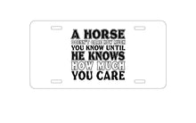 DistinctInk Custom Aluminum Decorative Vanity Front License Plate - Horse Doesn't Care How Much You Know