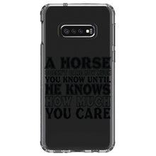 DistinctInk® Clear Shockproof Hybrid Case for Apple iPhone / Samsung Galaxy / Google Pixel - Horse Doesn't Care How Much You Know