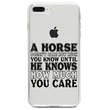 DistinctInk® Clear Shockproof Hybrid Case for Apple iPhone / Samsung Galaxy / Google Pixel - Horse Doesn't Care How Much You Know
