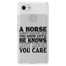 DistinctInk® Clear Shockproof Hybrid Case for Apple iPhone / Samsung Galaxy / Google Pixel - Horse Doesn't Care How Much You Know