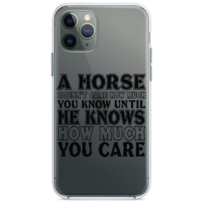 DistinctInk® Clear Shockproof Hybrid Case for Apple iPhone / Samsung Galaxy / Google Pixel - Horse Doesn't Care How Much You Know