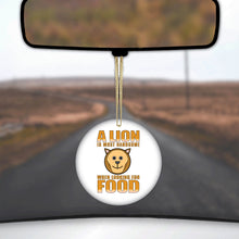 DistinctInk® Hanging Ceramic Christmas Tree Ornament with Gold String - Great Gift / Present - 2 3/4 inch Diameter - Lion is Most Handsome When Looking for Food