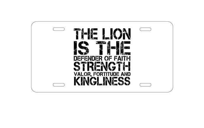 DistinctInk Custom Aluminum Decorative Vanity Front License Plate - Lion - Strength Valor Fortitude Kingliness