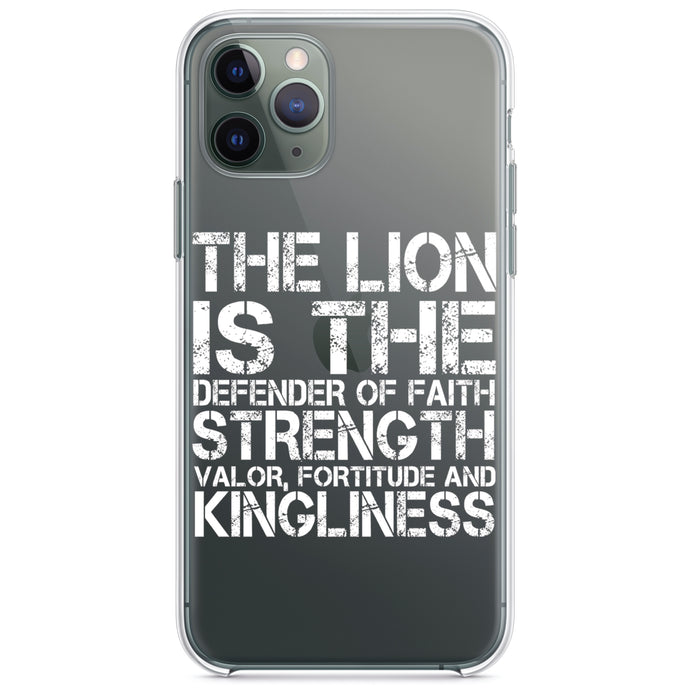 DistinctInk® Clear Shockproof Hybrid Case for Apple iPhone / Samsung Galaxy / Google Pixel - Lion - Strength Valor Fortitude Kingliness