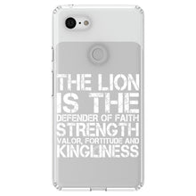 DistinctInk® Clear Shockproof Hybrid Case for Apple iPhone / Samsung Galaxy / Google Pixel - Lion - Strength Valor Fortitude Kingliness