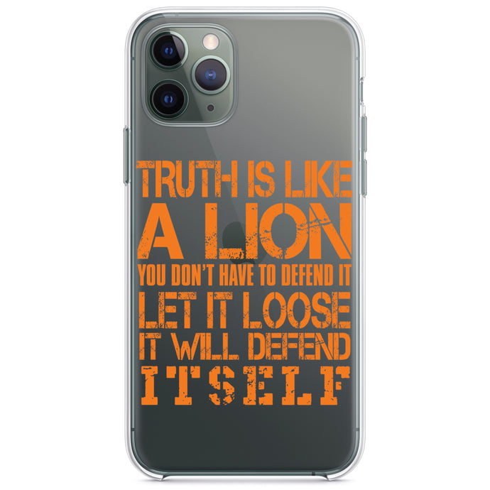 DistinctInk® Clear Shockproof Hybrid Case for Apple iPhone / Samsung Galaxy / Google Pixel - Truth is Like Lion - Don't Have to Defend