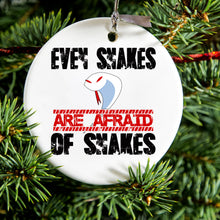 DistinctInk® Hanging Ceramic Christmas Tree Ornament with Gold String - Great Gift / Present - 2 3/4 inch Diameter - Even Snakes are Afraid of Snakes