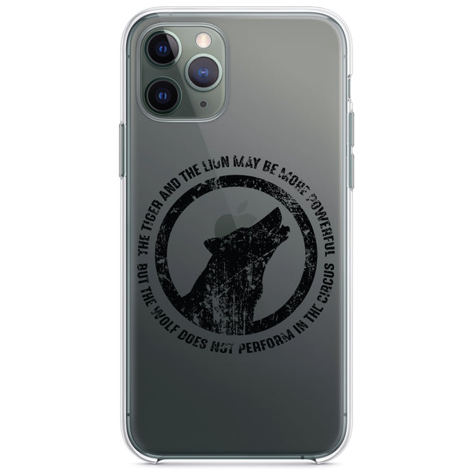 DistinctInk® Clear Shockproof Hybrid Case for Apple iPhone / Samsung Galaxy / Google Pixel - Lion & Tiger Powerful, Wolf Not in Circus