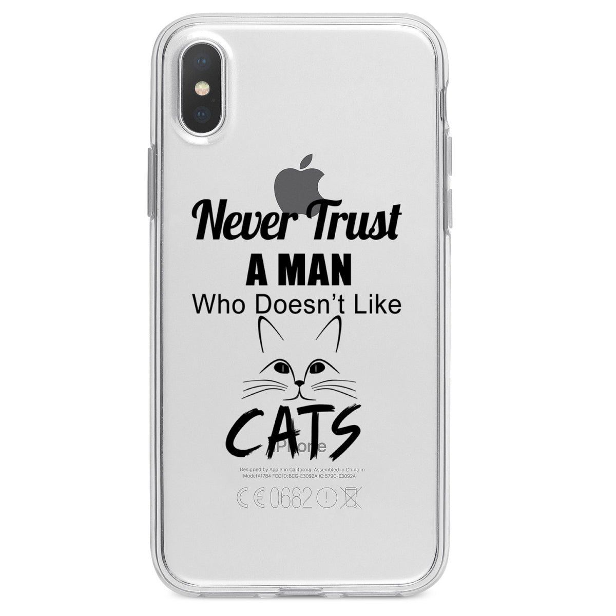 Never Trust Man Who Doesn't Like Cats Clear Shockproof iPhone Case, view 3