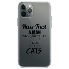 DistinctInk® Clear Shockproof Hybrid Case for Apple iPhone / Samsung Galaxy / Google Pixel - Never Trust Man Who Doesn't Like Cats