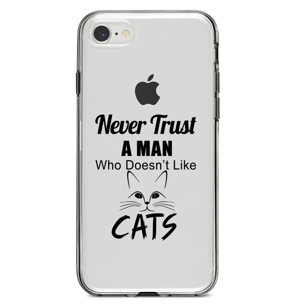 Never Trust Man Who Doesn't Like Cats Clear Shockproof iPhone Case, view 5